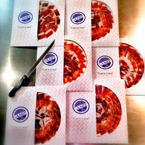 Estuche 12 platos jamón bellota ibérico 50% cortado a cuchillo
